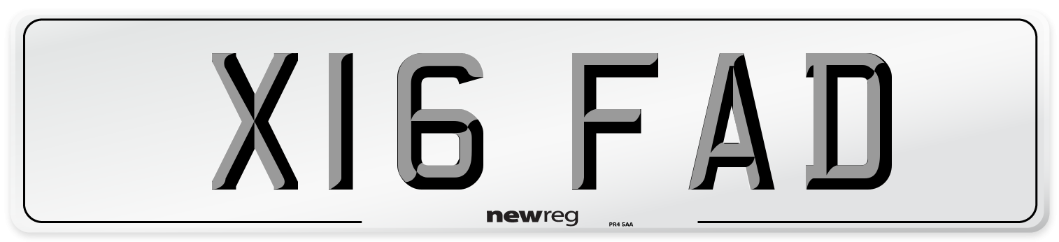 X16 FAD Number Plate from New Reg